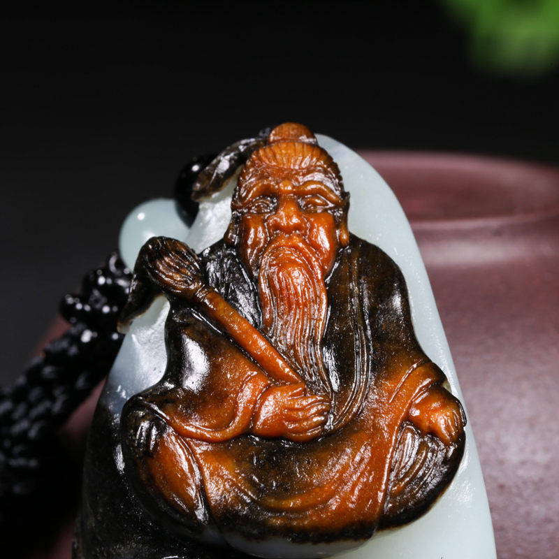 三色精雕 无暇 油性佳 【老子骑牛】和田玉白玉挂件 31.25克