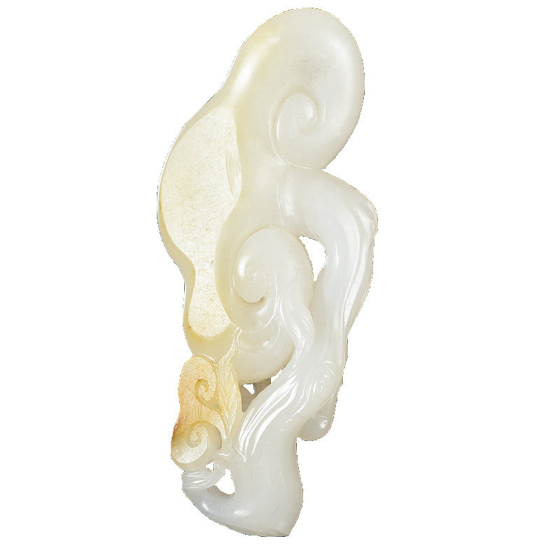 苏工精品 和田玉白玉如意挂件 39.9g 黄皮白肉 醒石玉器