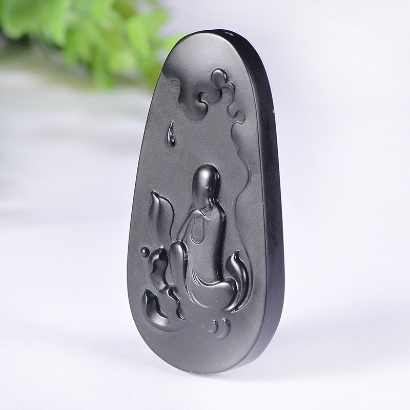 【悟道】河南省玉石雕刻大师王哲作品 和田玉墨玉挂件53.23g