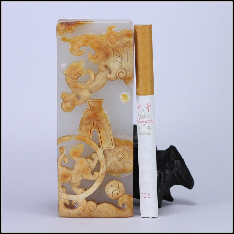 苏州精工 和田玉羊脂白玉 府上有龙 仿古把件 101.5克【润玉缘】