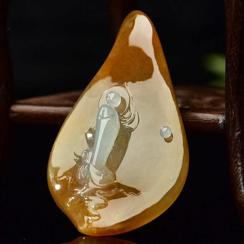 王国清大师作品冰种黄翡《悟禅》翡翠吊坠 51.87g