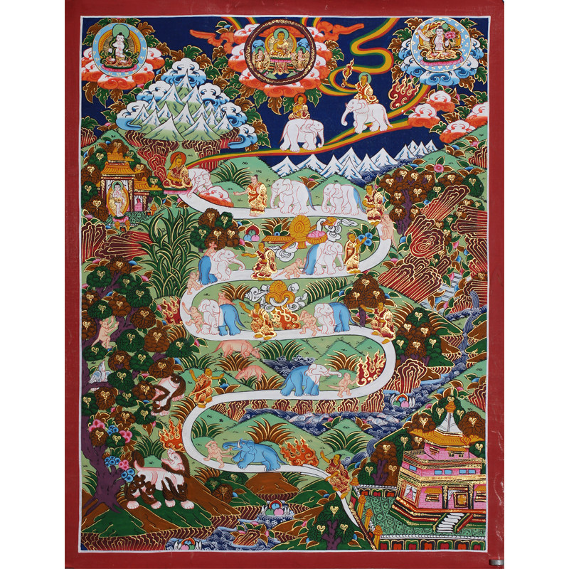 净土结庐 藏传佛教唐卡手工彩绘 彩绘九住心图 20171128-020