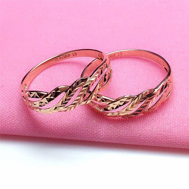 纯俄罗斯585紫金菱形宽版戒指欧洲14k玫瑰金彩金简约气质开口指环