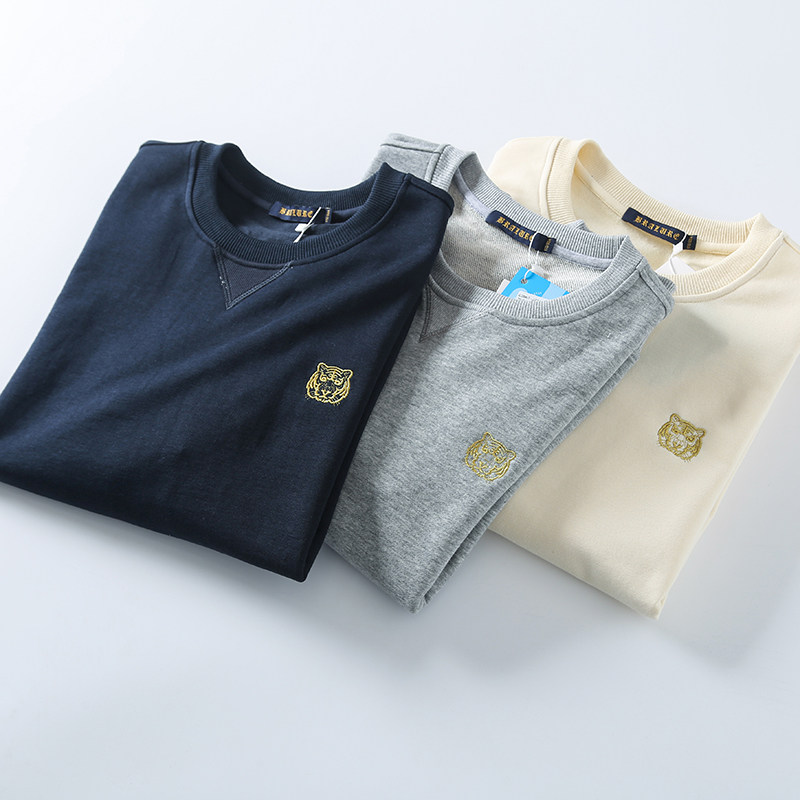 纯色毛圈棉春季新款简约圆领卫衣男时尚休闲套头运动宽松男士衣服