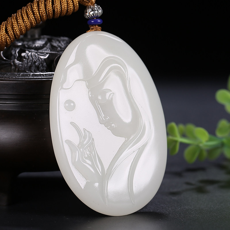 细料 细腻温润和田玉侧脸观音挂件71.9克