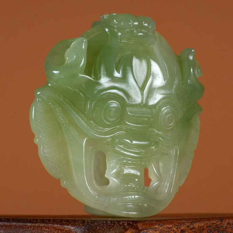和田玉带翠瑞兽皮带扣 46.6265克