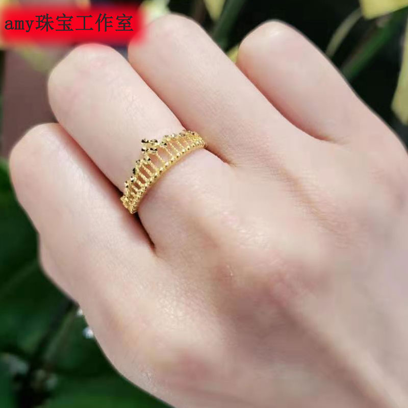 amy香港六福珠宝999足金光影金开口介子指环戒子黄金皇冠戒指女款