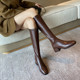 棕色复古长靴女粗跟方头显瘦高筒骑士靴2023秋冬新款小个子弹力靴