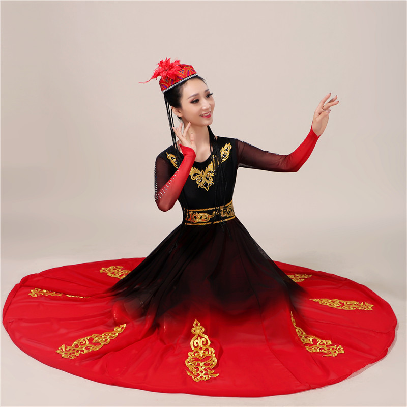 新疆舞蹈服维族大摆裙民族风舞台表演出服艺考独舞开场舞维吾族女