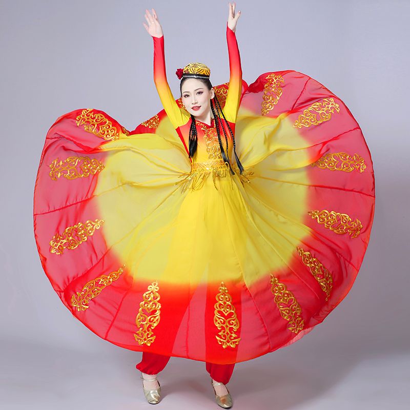 新疆舞蹈服2023新款维族民族风艺考独舞720渡大摆裙舞台演出服装