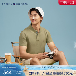 【透气舒适】Tommy24春夏男珠地网眼印花门襟度假短袖POLO衫34738