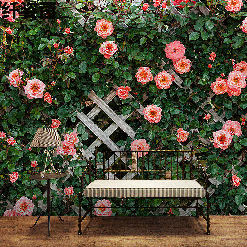 欧式小清新网红拍照背景墙纸立体3d浪漫鲜花壁纸西餐厅奶茶店壁画