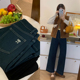 春季新款弹力直筒牛仔裤女大码胖妹妹显瘦梨形身材裤子九分阔腿裤