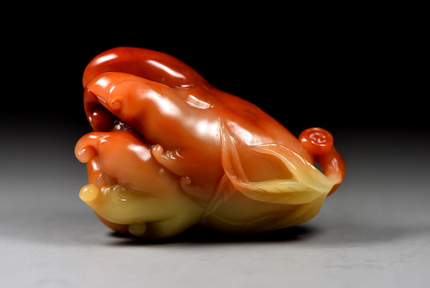 寿山石 芙蓉石《佛手》手把件 精雕 圆润精品