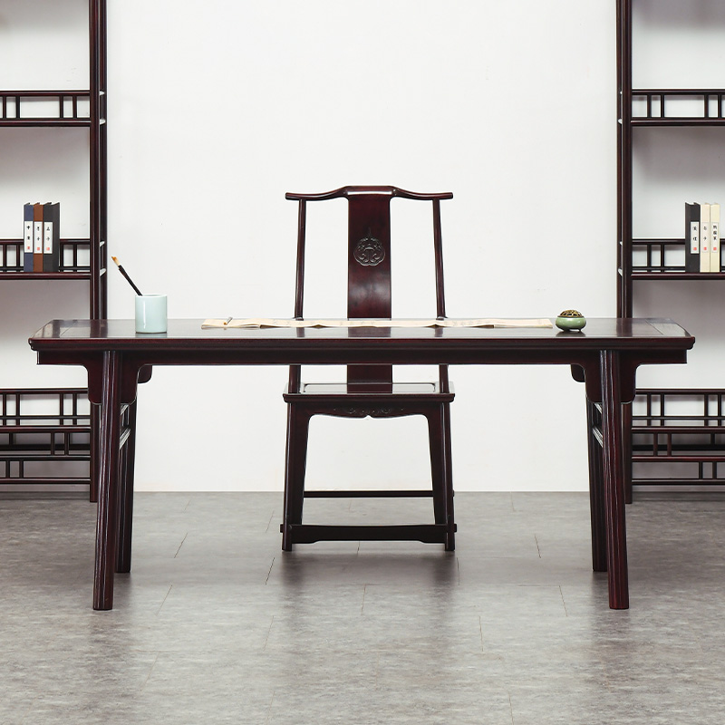 宋韵 赞比亚血檀书法桌新中式办公台非洲小叶紫檀书桌全实木画案