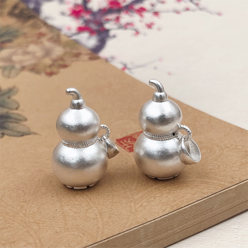 999纯银古法银葫芦吊坠3d硬银男磨砂足银项链女空心饰品情侣挂件