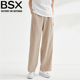 BSX裤子女装垂感梭织两侧纽扣高腰阔腿休闲长裤 05413062