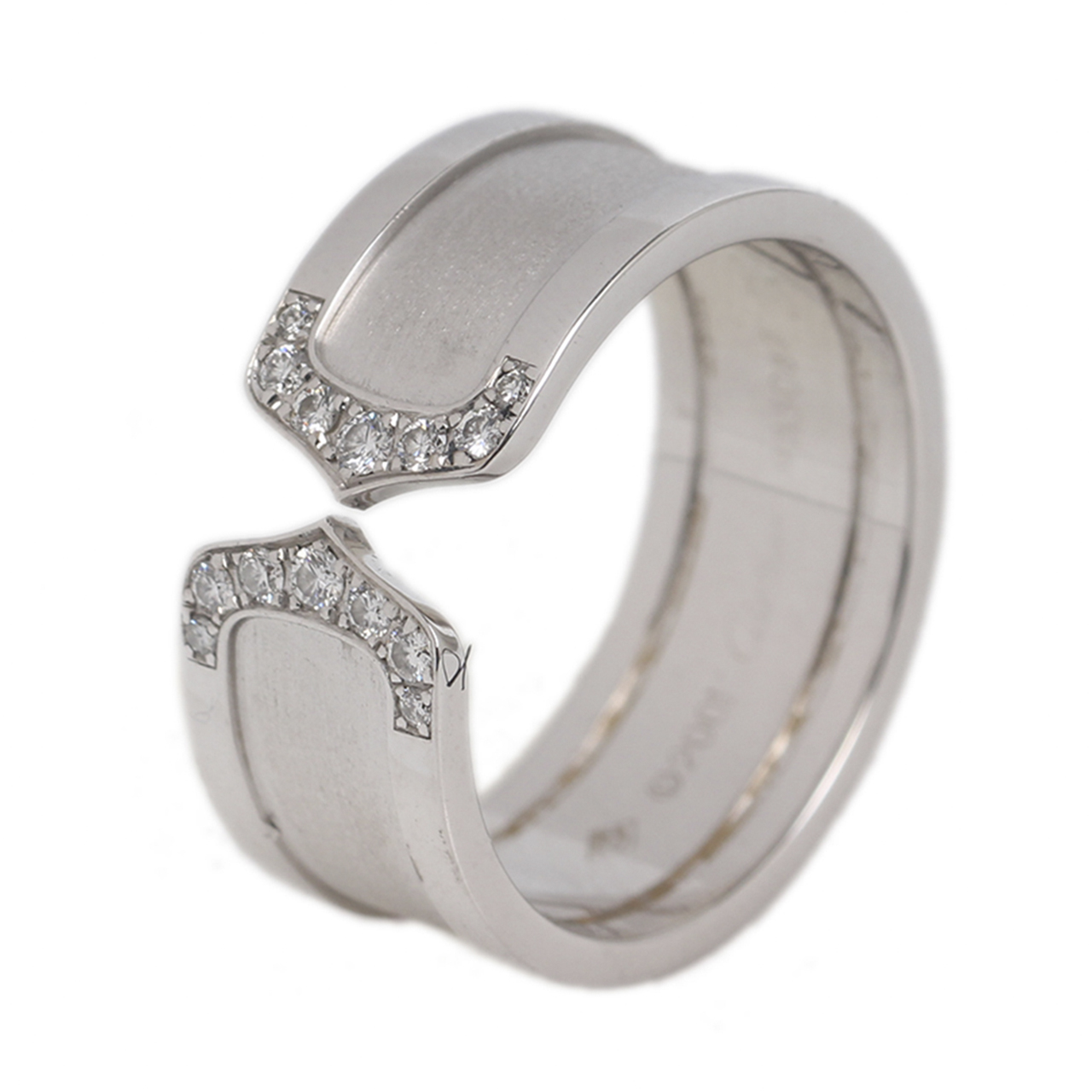 [9.5新]卡地亚cartier中性750白金宽版开口镶钻戒指61205001