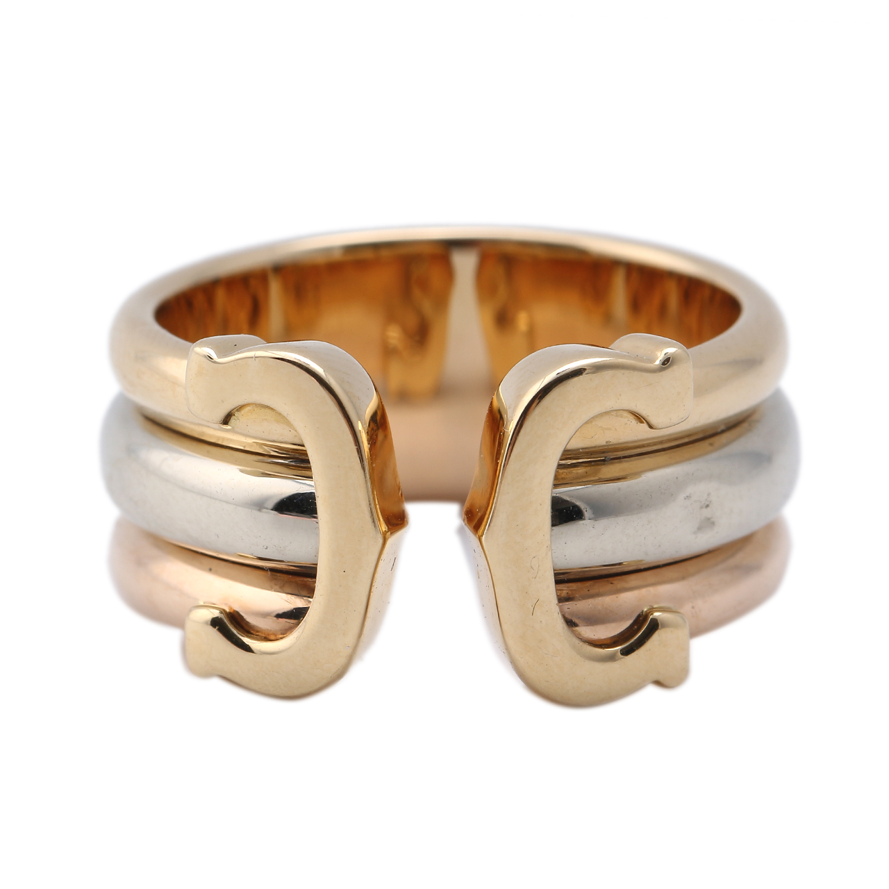 [9.5新]卡地亚cartier750三色金开口戒指国内10号80212001