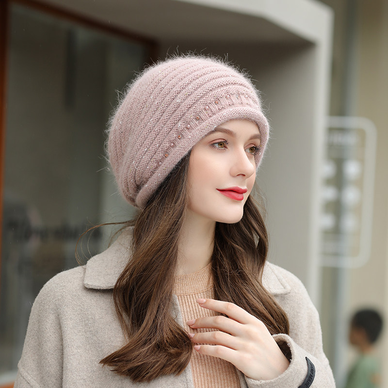 冬季帽子女冬天韩版贝雷帽加绒护耳保暖毛线帽秋冬百搭时尚针织帽