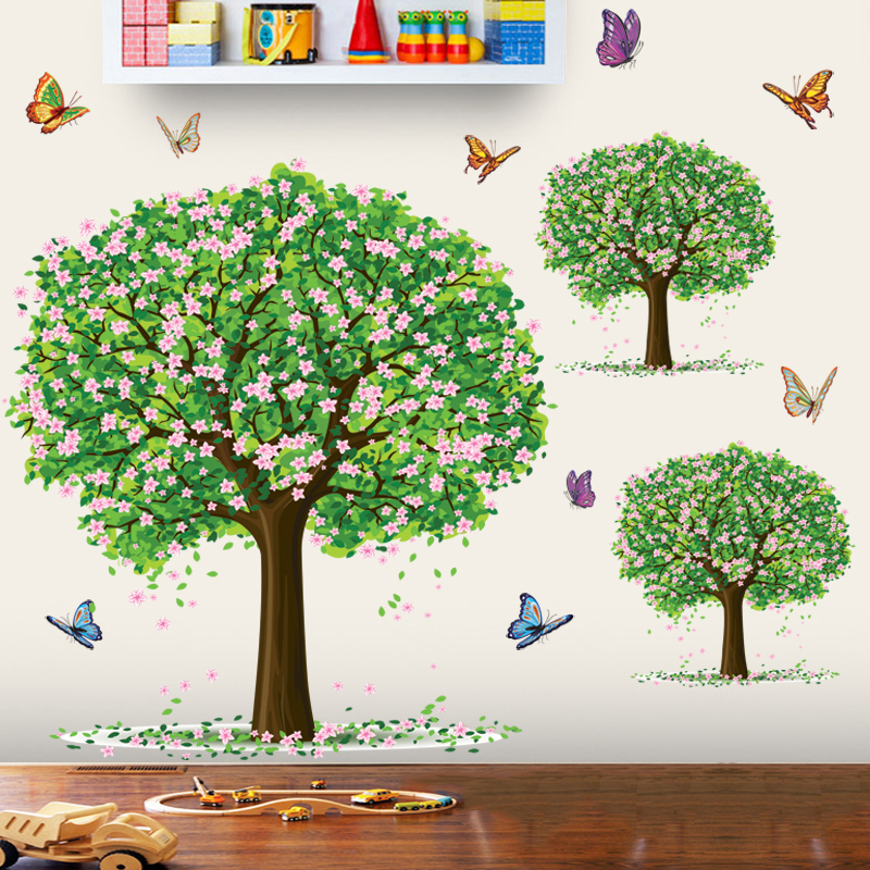 幼儿园墙贴纸绿色大树植物装饰贴画教室墙壁墙面墙上自粘遮丑墙纸