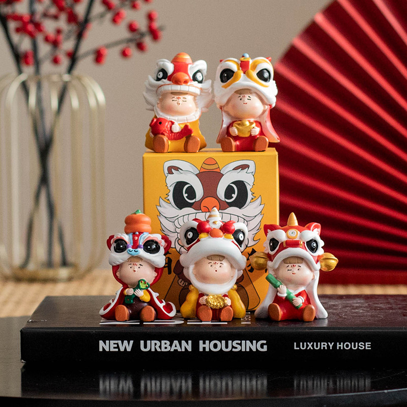 虎年摆件新年装饰舞狮娃娃中国风客厅桌面家居礼物吉祥物招财进宝