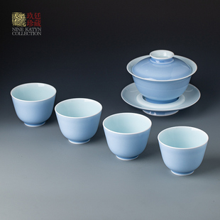 景德镇手工陶瓷茶具套装高端简约礼品家用泡茶三才盖碗茶杯不烫手