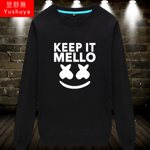 marshmello棉花糖卫衣圆领套头男女学生个性dj电音薄长袖衫上衣服