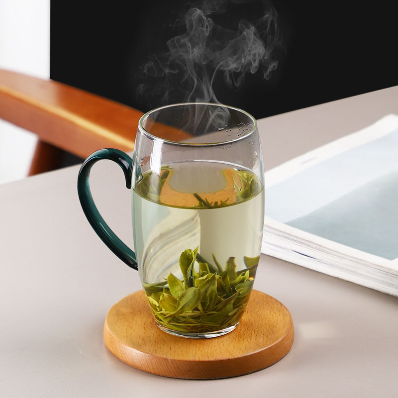蓓影玻璃绿茶杯办公室茶道女士个人专用喝水杯子带把牛奶杯耐高温