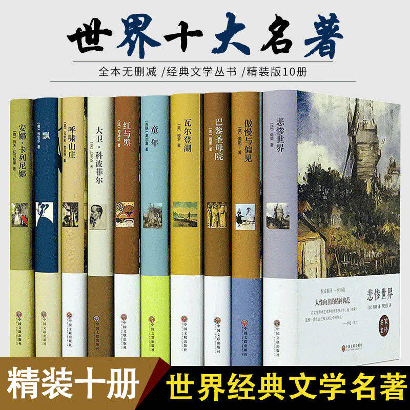 世界十大名著全套10册正版巴黎圣母院飘童年红与黑呼啸山庄悲惨世界
