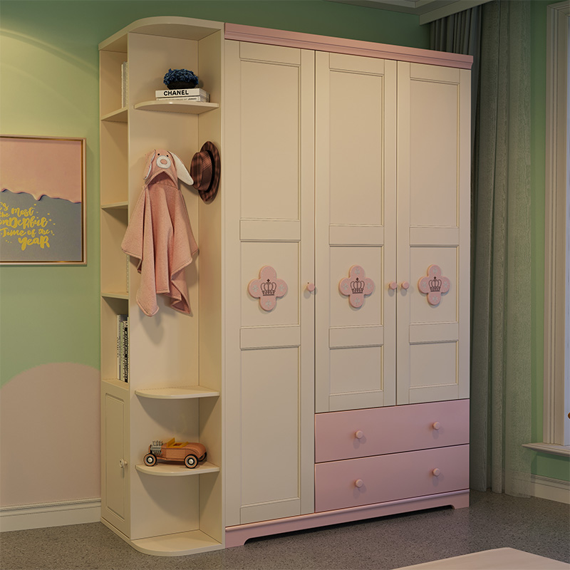 简约现代儿童两门衣柜家用卧室女孩三门衣橱小户型公主房储物柜