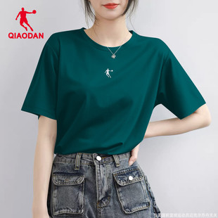 乔丹短袖女圆领T恤2024夏季新款女士半袖绿色显白百搭上衣运动服