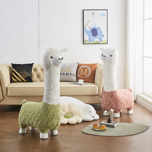 羊驼玩偶坐凳网红客厅摆件卡通小凳子创意儿童动物坐椅家用矮板凳
