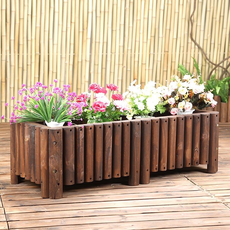 木质长款圆木别墅院子花坛箱种植园区绿化花池超大号长方形花盆槽
