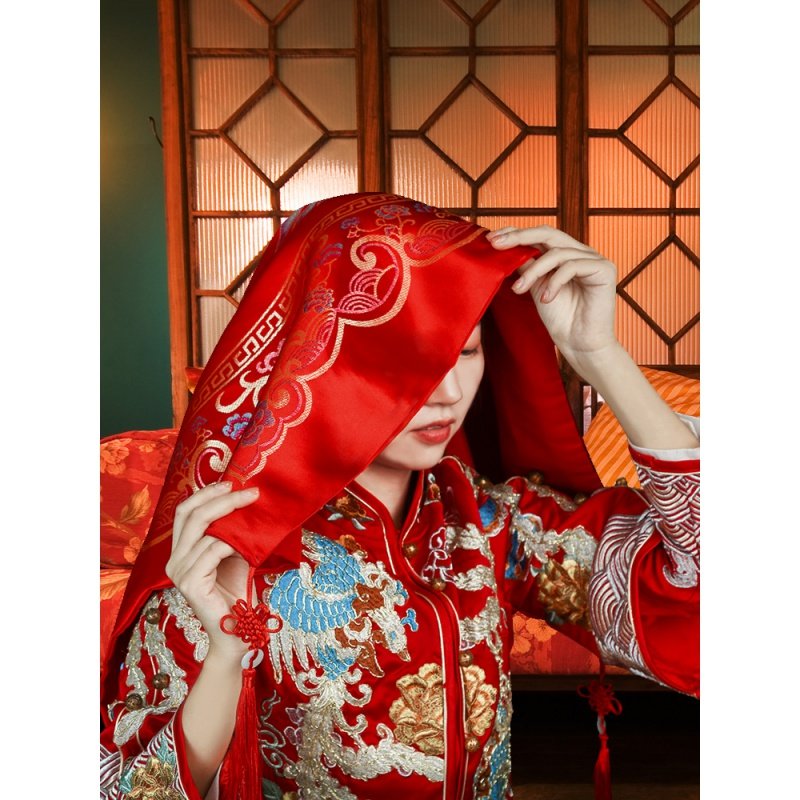 盖头结婚中式秀禾头纱新娘主婚纱透明轻纱婚庆道具结婚用品大全——j