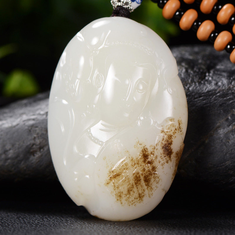 玉雕名家程克元作品【观音】新疆和田玉籽料44克挂件肉质细嫩