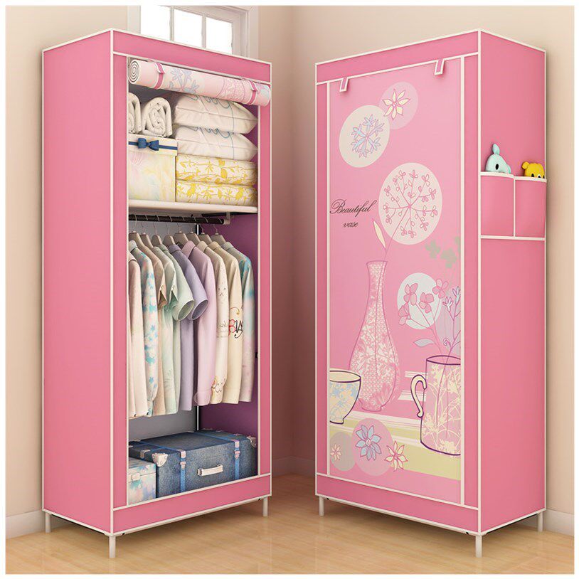 单人衣柜女生卧室家用出租屋布艺小衣橱小型简易占地小学生宿舍