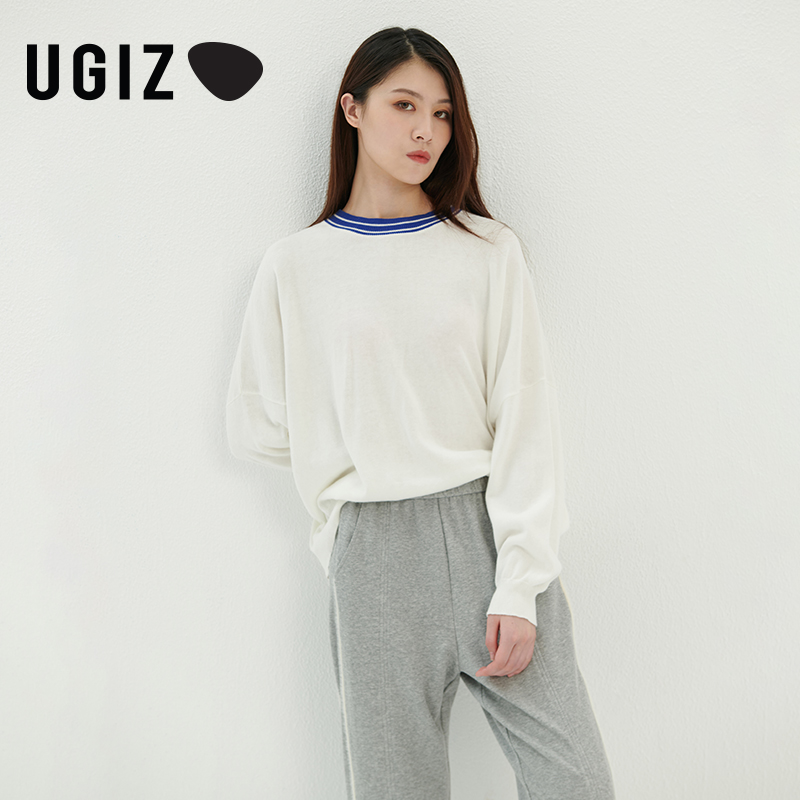 UGIZ秋季新品韩版女装休闲时尚潮流撞色圆领针织衫女UTCWE611