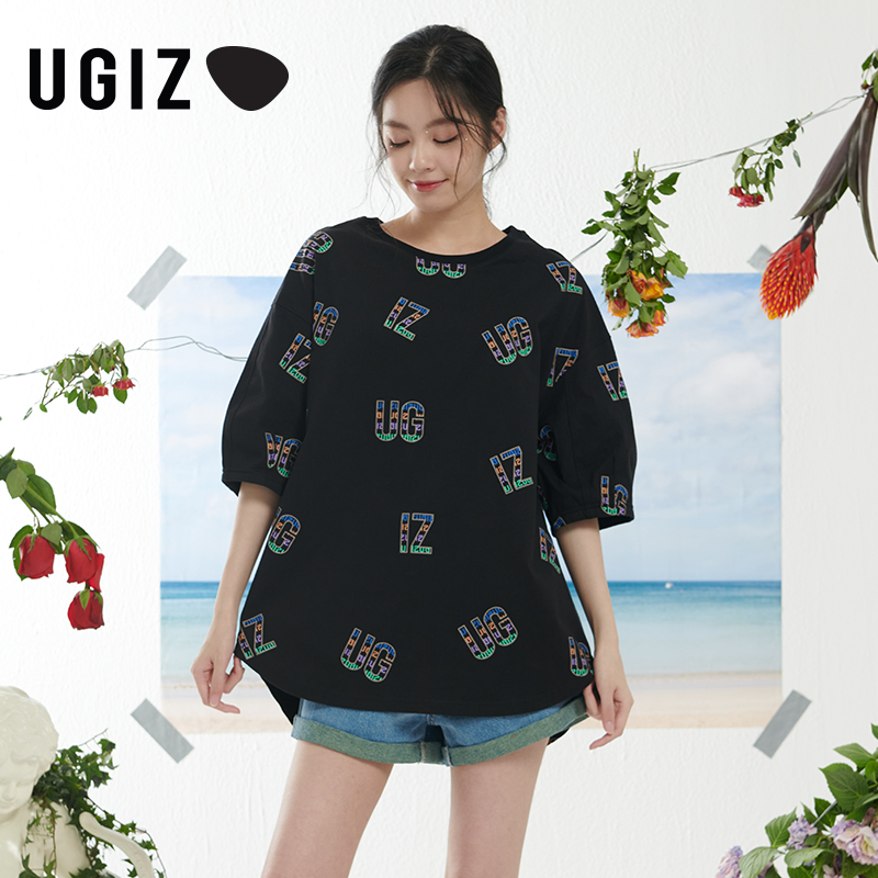 UGIZ商场同款2022夏季新品韩版女装休闲潮流时尚印花T恤女UBTF317