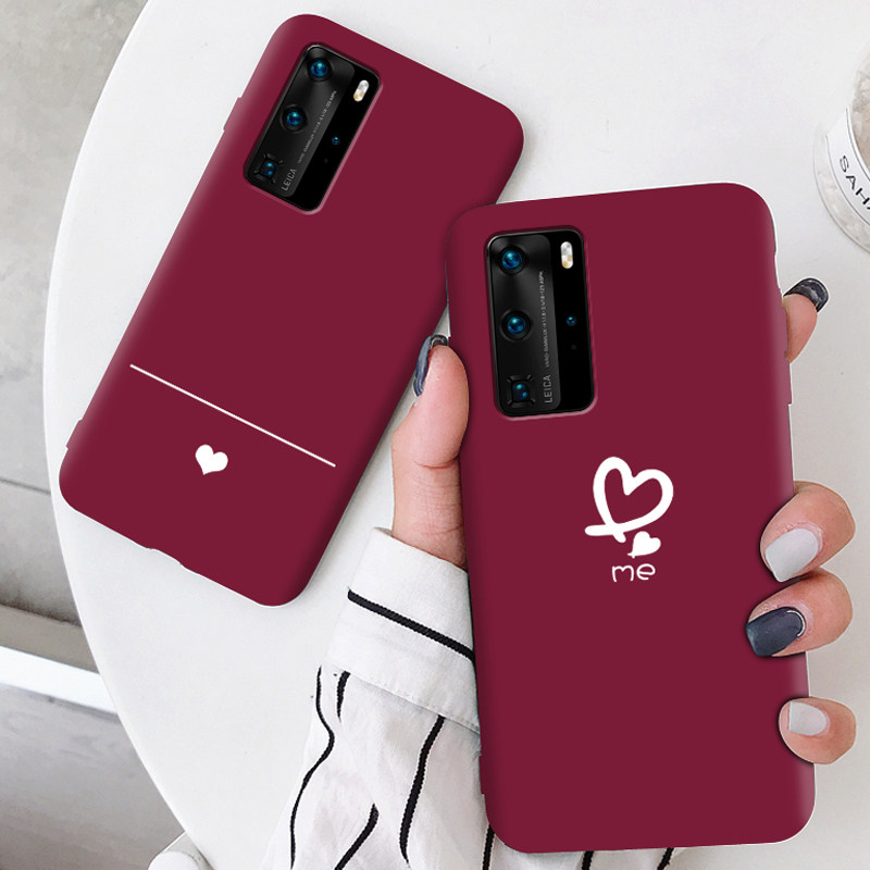 酒红简约爱心华为p40手机壳软壳华为p40pro保护壳全包p30女款网红可爱