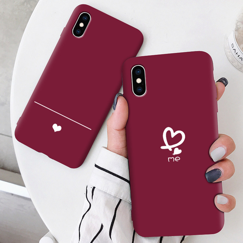 酒红简约爱心苹果x手机壳网红抖音同款全包防摔iphonexxsxrxmax磨砂