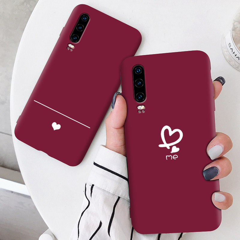 酒红简约爱心华为p30pro手机壳限量版硅胶防摔p30磨砂软壳女潮网红潮