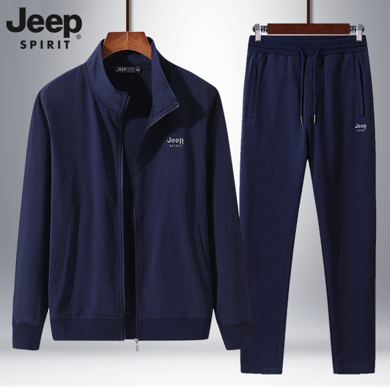 jeep吉普纯棉运动套装男秋季拉链开衫卫衣中老年爸爸装休闲运动服