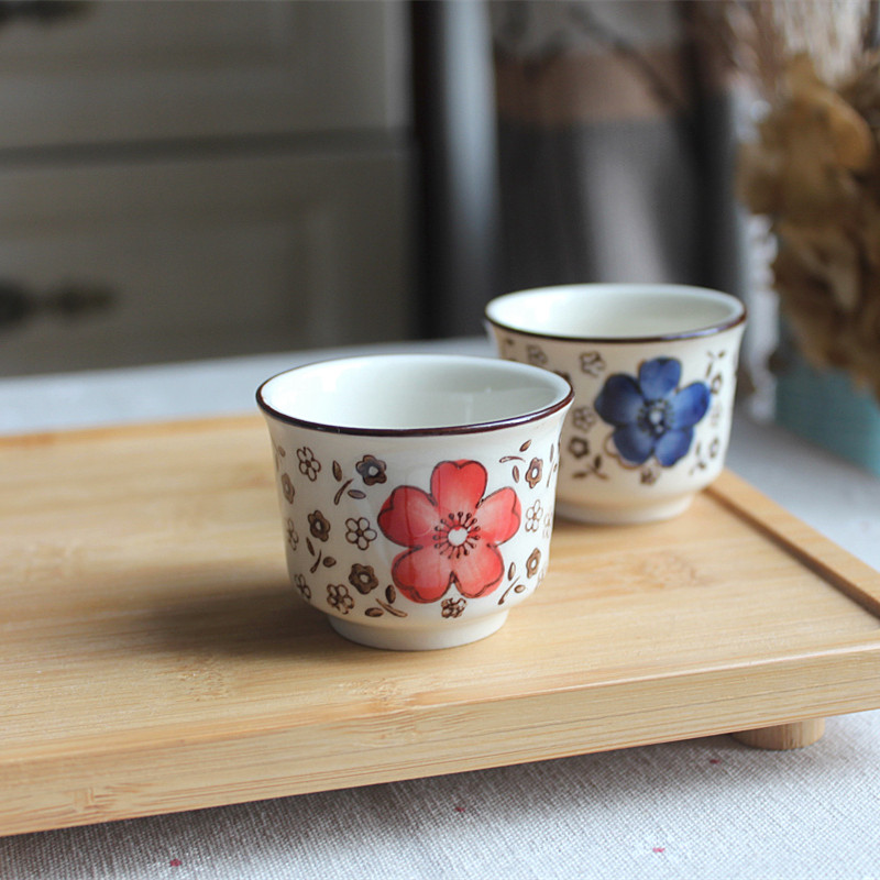 日式陶瓷茶杯子迷你小花茶杯功夫茶杯手绘小杯子养生茶杯家用茶杯