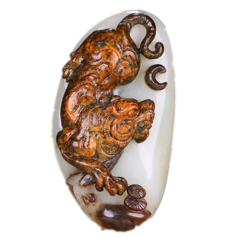 中国青年玉雕家张安琪【猛虎】和田玉手把件 重量161.38