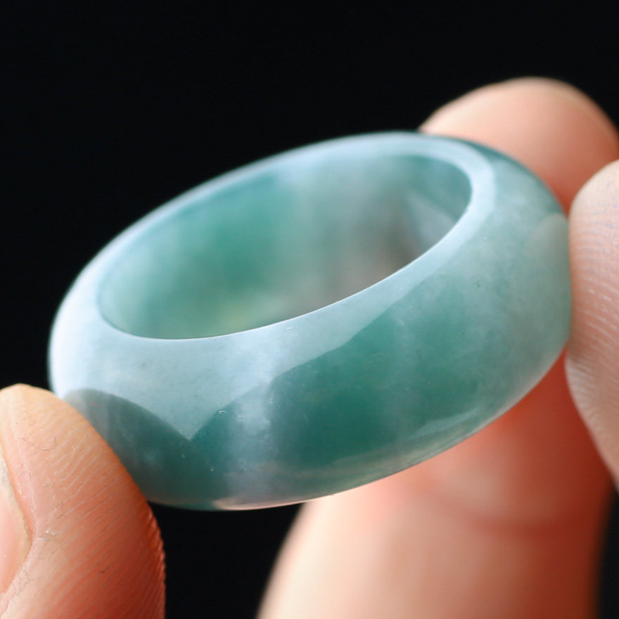 冰糯种蓝水飘花翡翠戒指6.16g