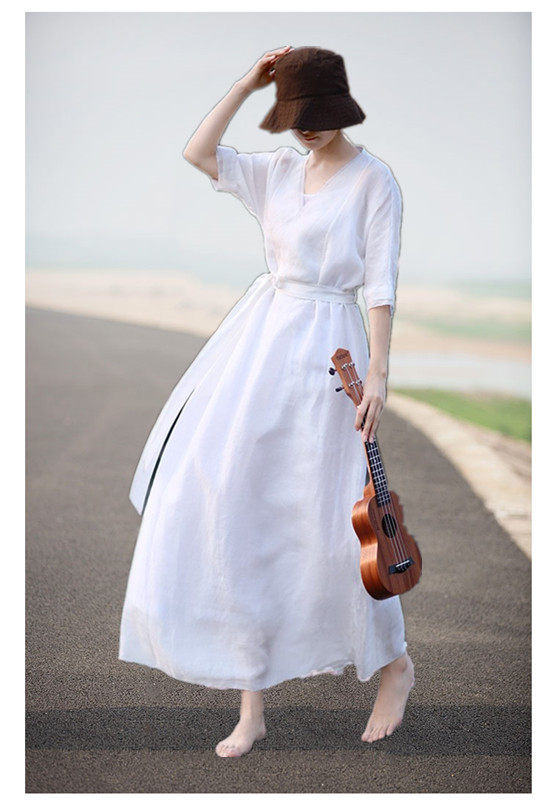 长裙白色亚麻