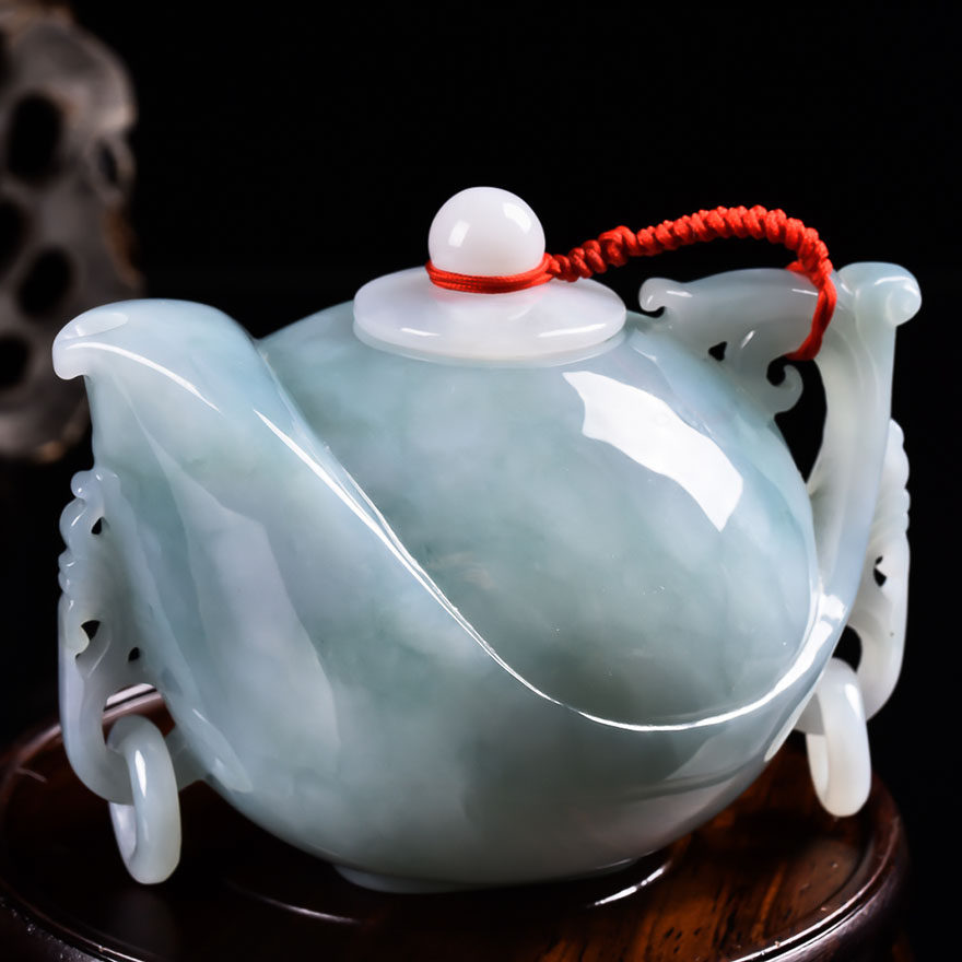 天然a货翡翠茶壶摆件230.0克(连绳重)