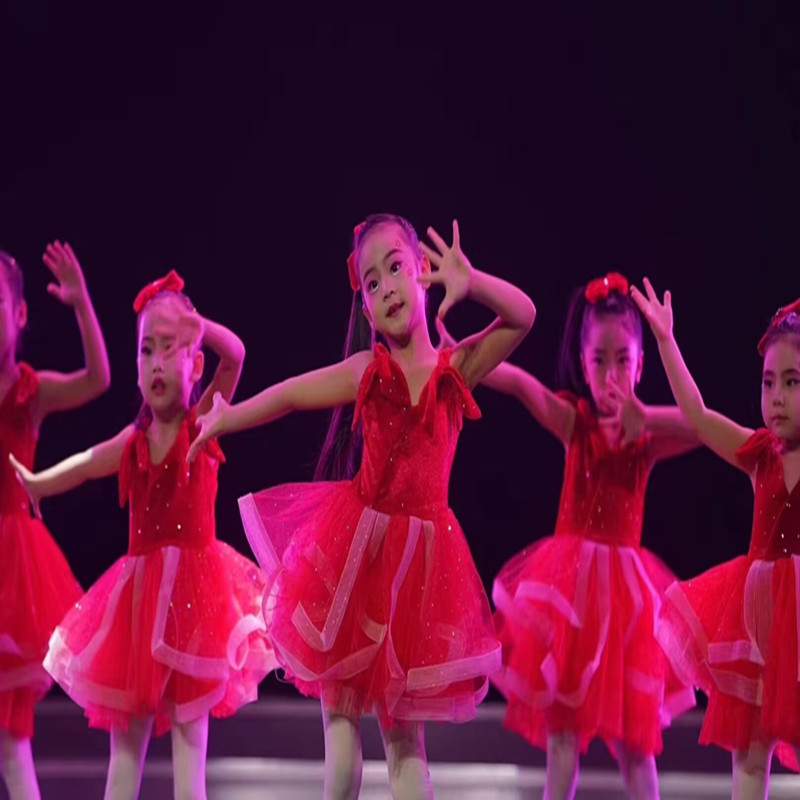 幼儿演出服中国芭比戏梦蝶舞蹈女亮片爵士蓬蓬纱裙红色芭蕾舞台服