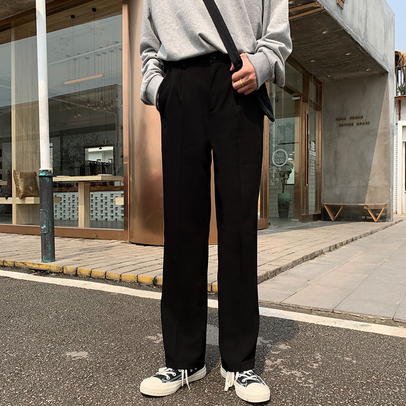 阔腿裤男韩风_2019韩风新款百搭坠感阔腿裤男宽松直筒男十分裤拖地裤